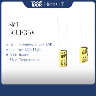 ตัวเก็บประจุอุณหภูมิสูง ESR ต่ำ 56UF35V ตัวเก็บประจุแบบเรเดียลตะกั่วอิเล็กโทรไลต์