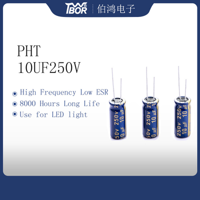 ตัวเก็บประจุอลูมิเนียมอิเล็กโทรลีติค ESR ต่ำ 10uf250v 8x16mm