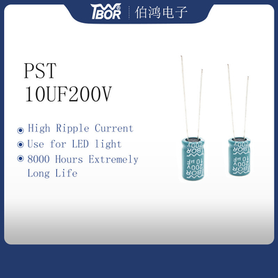 PST 10UF 200V ตัวเก็บประจุอลูมิเนียมอิเล็กโทรลีติค 8x12 มม. สีเขียว
