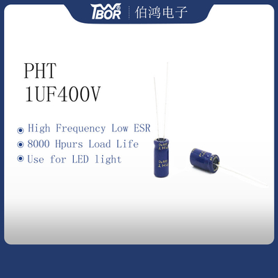 1UF 400V ตัวเก็บประจุอลูมิเนียมอิเล็กโทรลีติค ESR ต่ำ 8x10mm Radial Lead