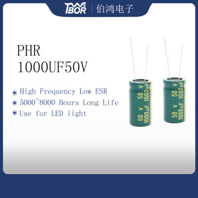 ตัวเก็บประจุอลูมิเนียมอิเล็กโทรลีติคแรงดันสูง 1000UF 50V RoHS LED Light