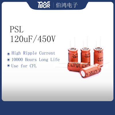 สีส้ม 22X45MM CFL ตัวเก็บประจุอลูมิเนียมอิเล็กโทรลีติค 120uF450V