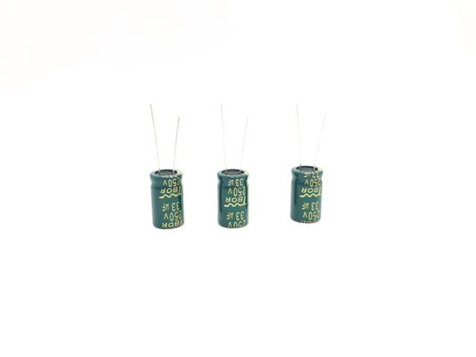 ตัวเก็บประจุอลูมิเนียมอิเล็กโทรไลต์เรเดียล 13x20 มม. 33UF250V